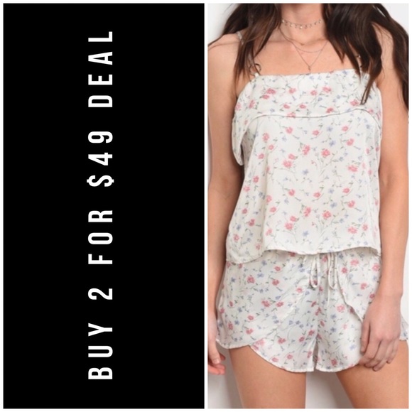 January Summer Pants - IVORY FLORAL SHORTS SET